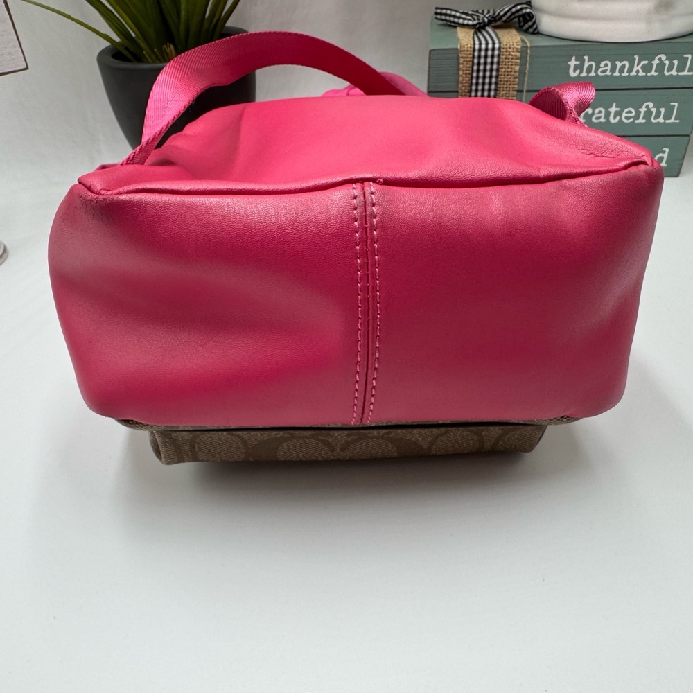 COACH Mini Charlie Backpack in Signature Canvas with Pink Leather - Picture 4 of 15